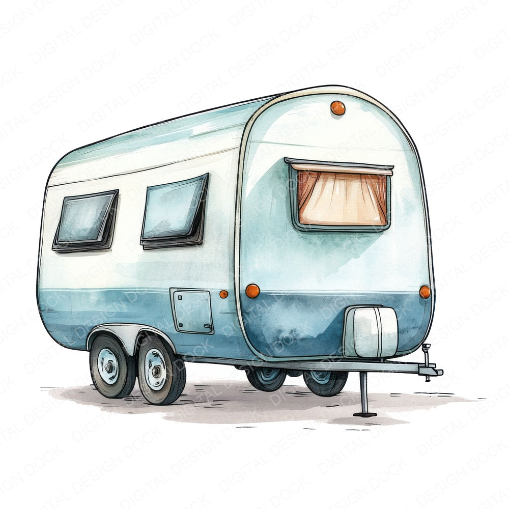 Simple Cartoon Caravan fussy cut sheet in US Letter format showing all 12 designs on one printable page