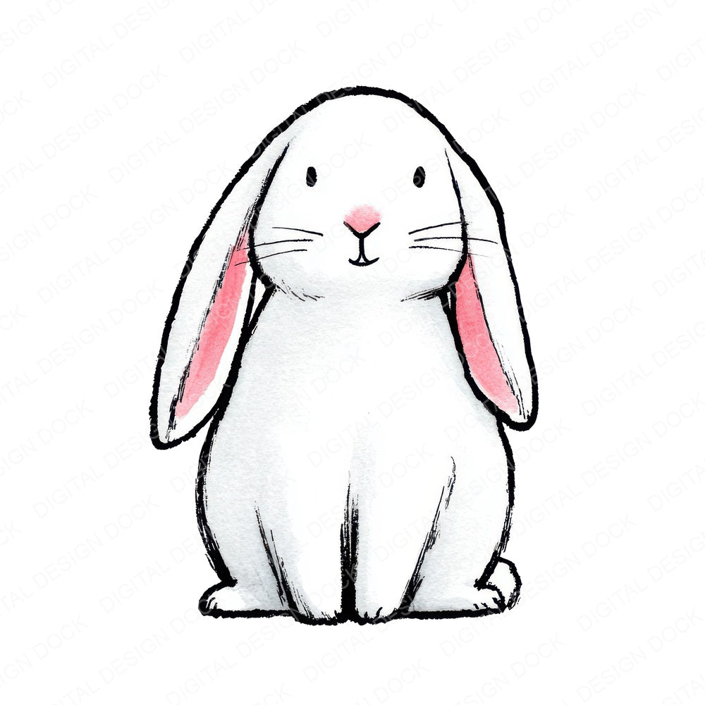 Simple Minimal Bunny Illustration Clipart Set (DDD008697)