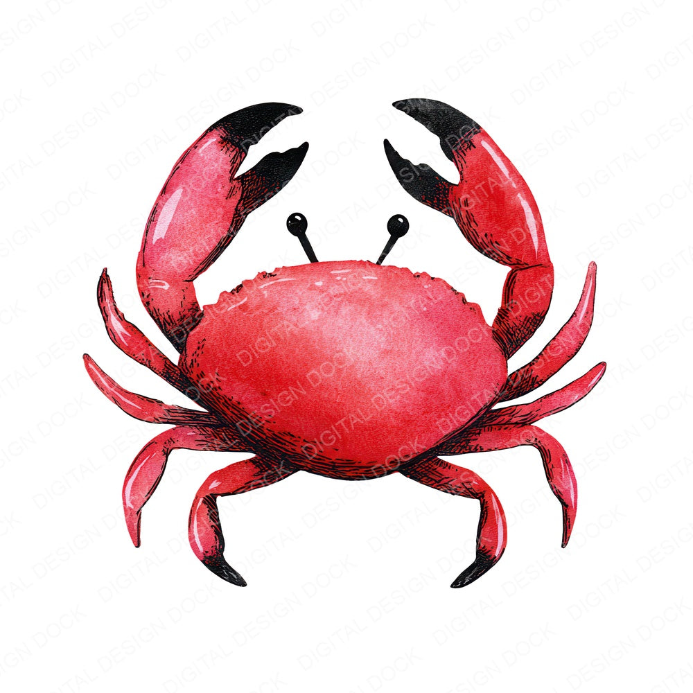 Simple Minimal Crab Illustration fussy cut sheet in US Letter format showing all 12 designs on one printable page