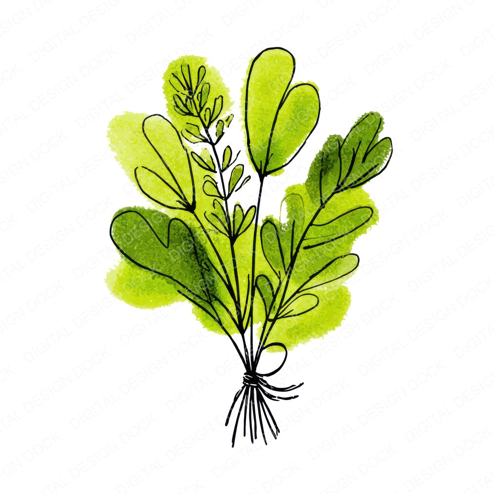 Simple Minimal Herb Illustration fussy cut sheet in US Letter format showing all 12 designs on one printable page