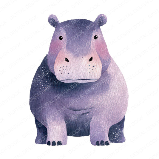 Simple Minimal Hippo Illustration Clipart Set (DDD008757)