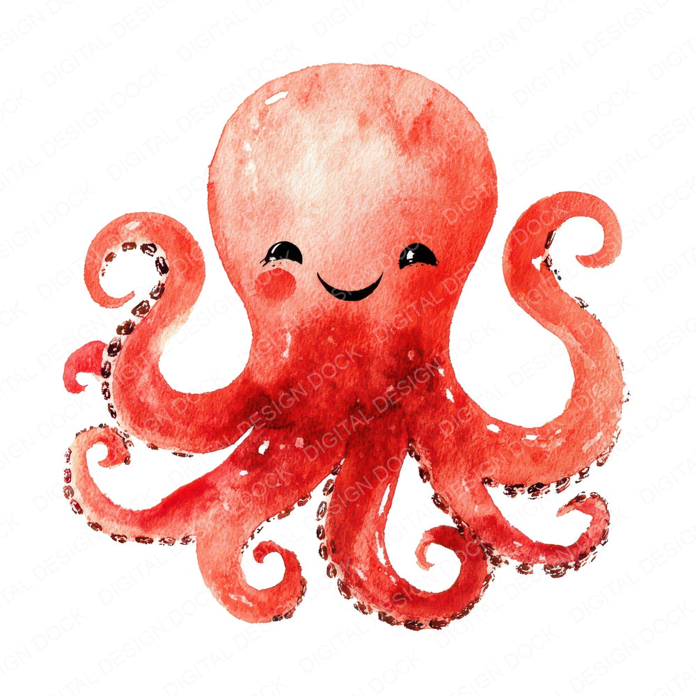 Simple Minimal Octopus Illustration fussy cut sheet in US Letter format showing all 12 designs on one printable page