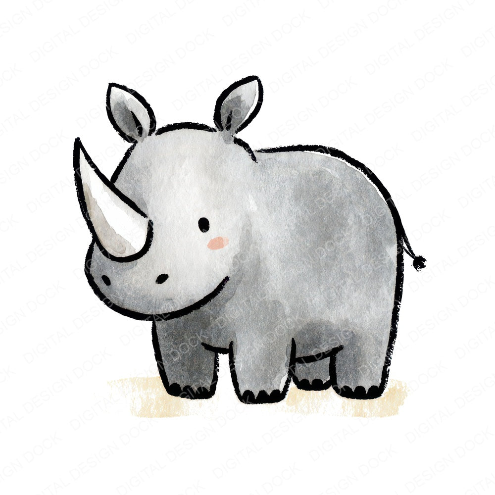 Simple Minimal Rhino Illustration fussy cut sheet in US Letter format showing all 12 designs on one printable page