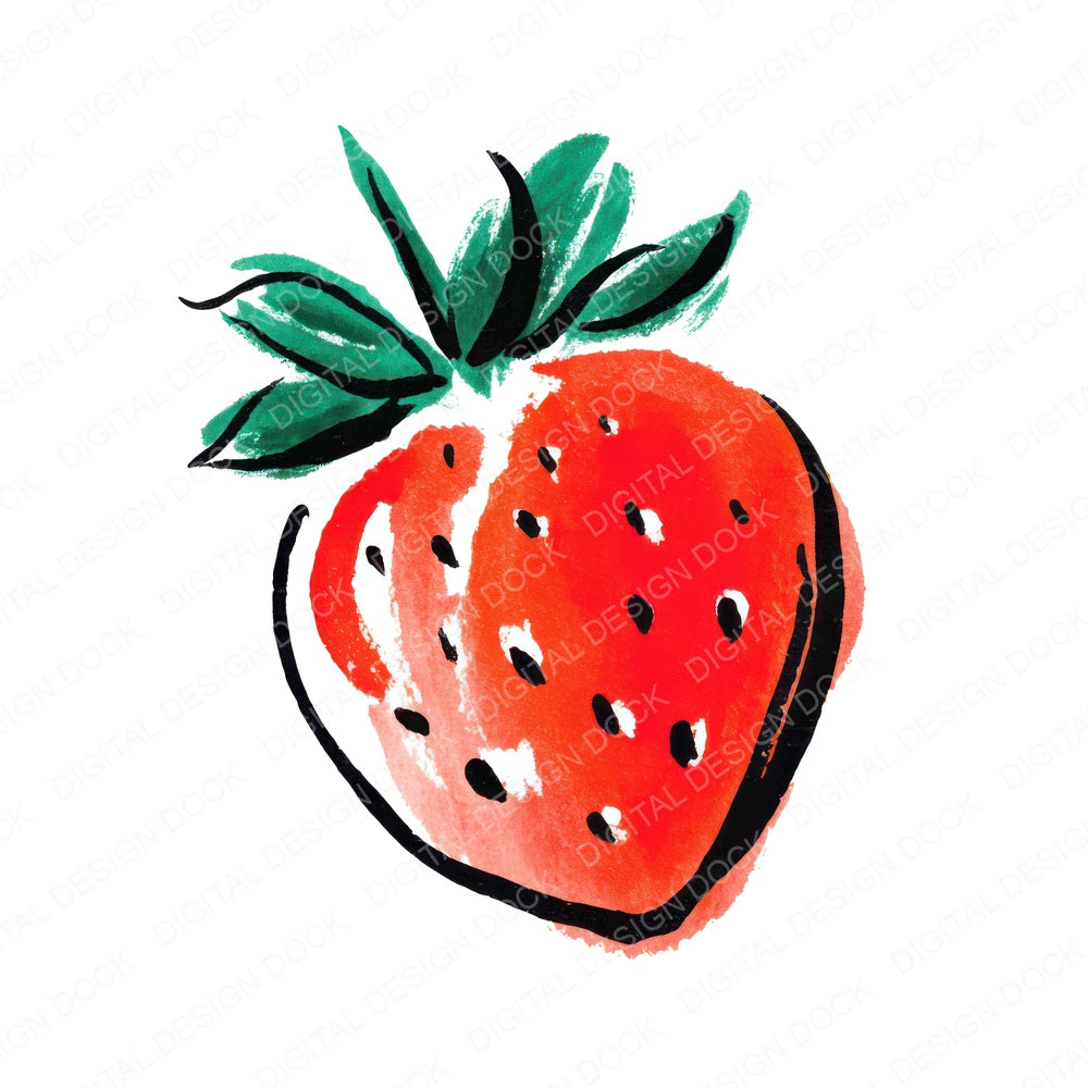 Simple Minimal Strawberry Illustration Clipart Set (DDD008703)