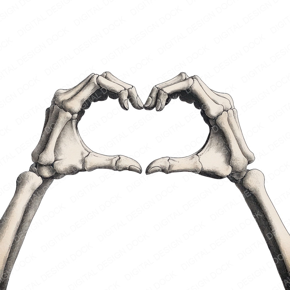 Skeleton Hands Heart Shape fussy cut sheet in US Letter format showing all 12 designs on one printable page