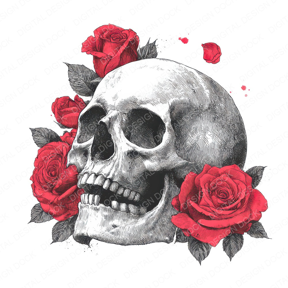 Skull Sketch Roses Clipart Set (DDD006568)