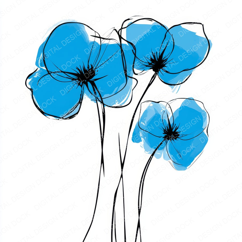 Sky Blue Abstract Flowers Clipart Set (DDD006573)
