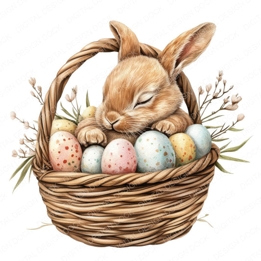 Sleeping Easter Bunny fussy cut sheet in US Letter format showing all 12 designs on one printable page
