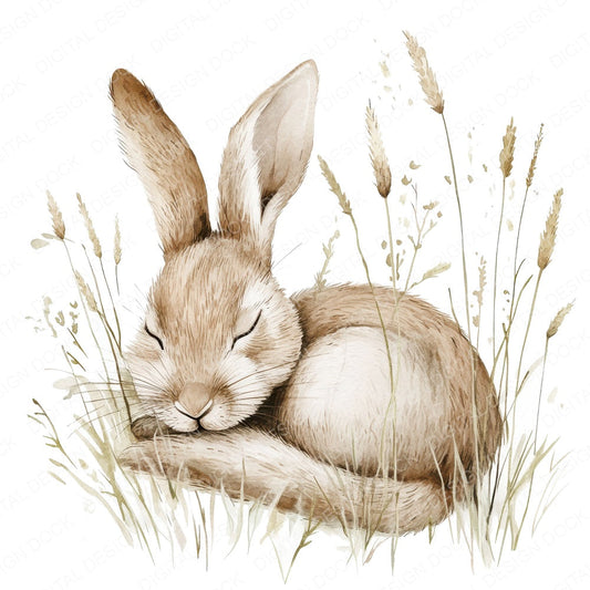 Sleepy Hare in Tall Grass fussy cut sheet in US Letter format showing all 12 designs on one printable page