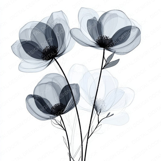 Smoke Grey Abstract Flowers fussy cut sheet in US Letter format showing all 12 designs on one printable page