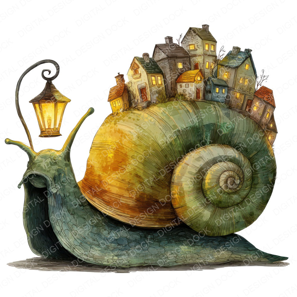 Snail Village Lantern Clipart Set (DDD006596)