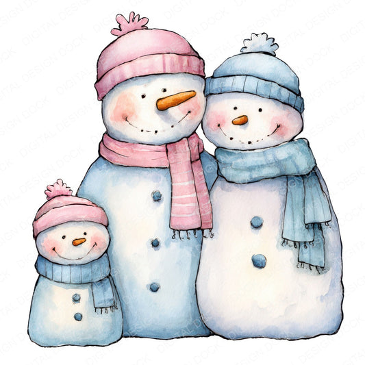 Snowman Family Kids fussy cut sheet in US Letter format showing all 12 designs on one printable page