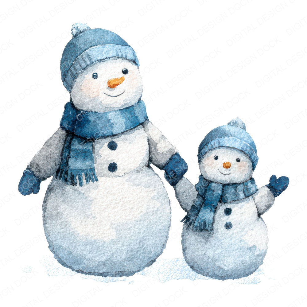 Snowman Family Pair fussy cut sheet in US Letter format showing all 12 designs on one printable page