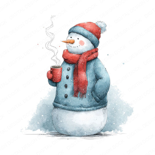 Snowman with Hot Cocoa fussy cut sheet in US Letter format showing all 12 designs on one printable page