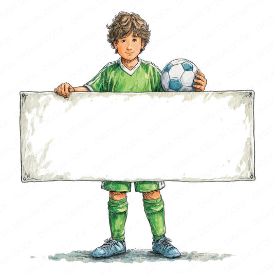 Soccer Player Banner fussy cut sheet in US Letter format showing all 12 designs on one printable page