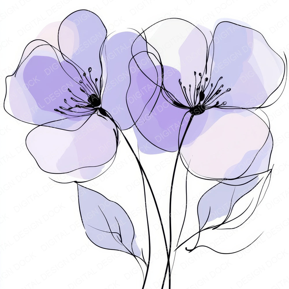 Soft Lavender Abstract Flowers fussy cut sheet in US Letter format showing all 12 designs on one printable page