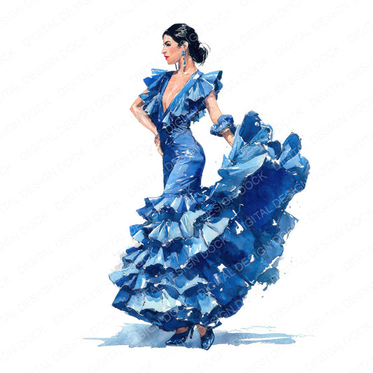 Spanish Woman in Flamenco Dress Clipart Set (DDD012262)