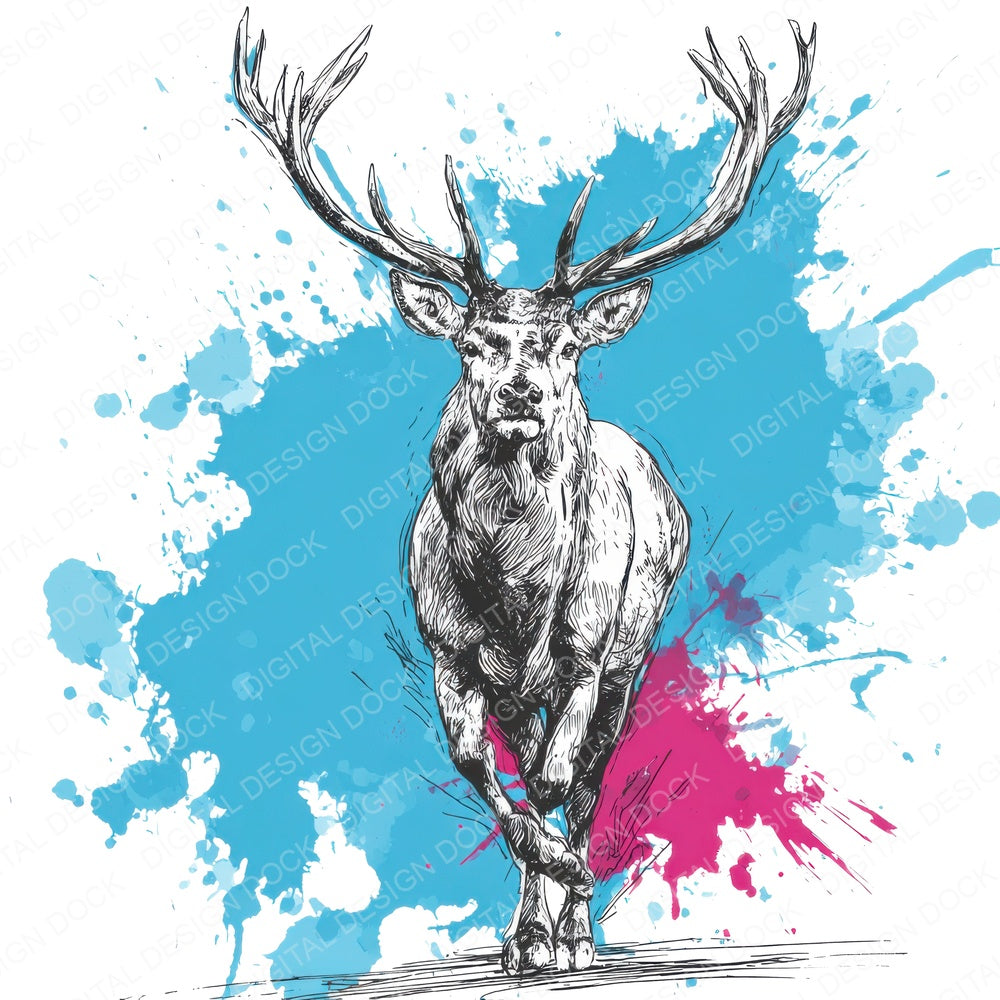 Stag Neon Colour Splash Clipart Set (DDD006649)