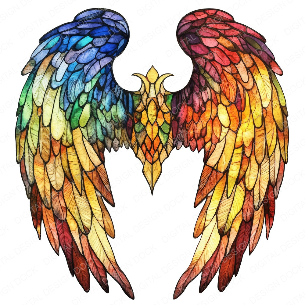 Stained Glass Angel Wings fussy cut sheet in US Letter format showing all 12 designs on one printable page