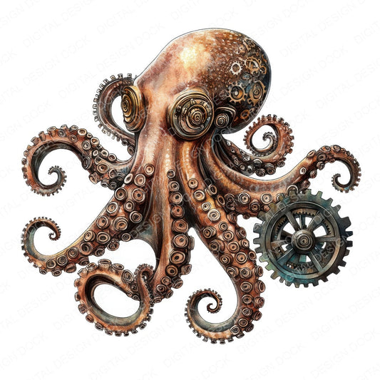 Steampunk Octopus fussy cut sheet in US Letter format showing all 12 designs on one printable page