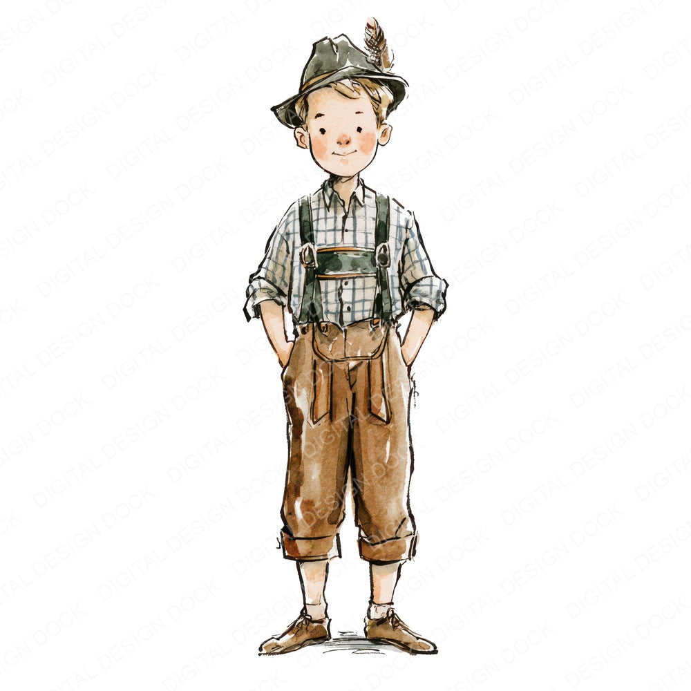 Stylised German Boy Lederhosen Clipart Set (DDD018057)