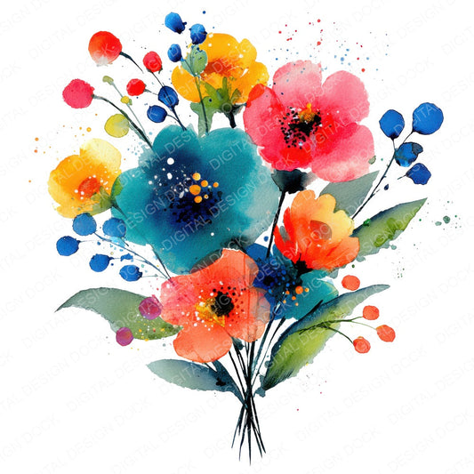 Summer Abstract Wildflower Bouquet Clipart Set (DDD006675)