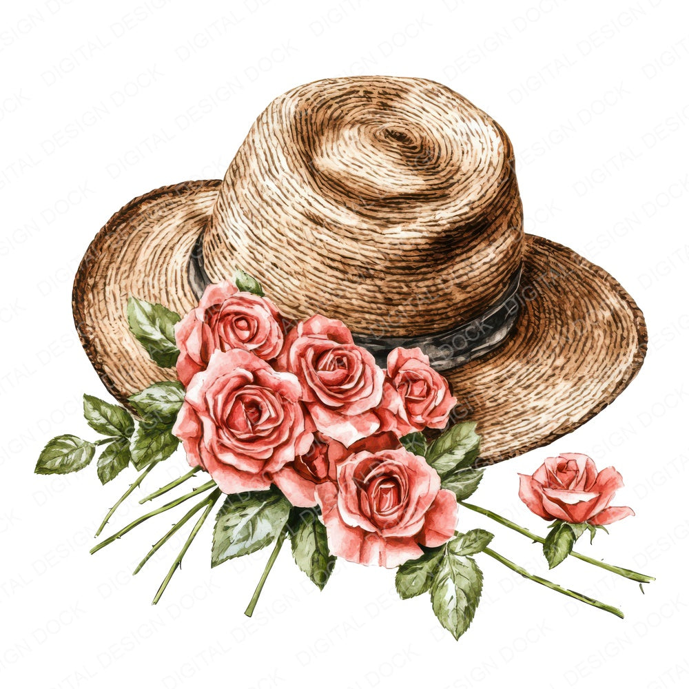 Sunhat with Spilled Roses fussy cut sheet in US Letter format showing all 12 designs on one printable page