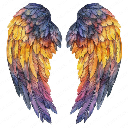 Sunset Gradient Angel Wings fussy cut sheet in US Letter format showing all 12 designs on one printable page
