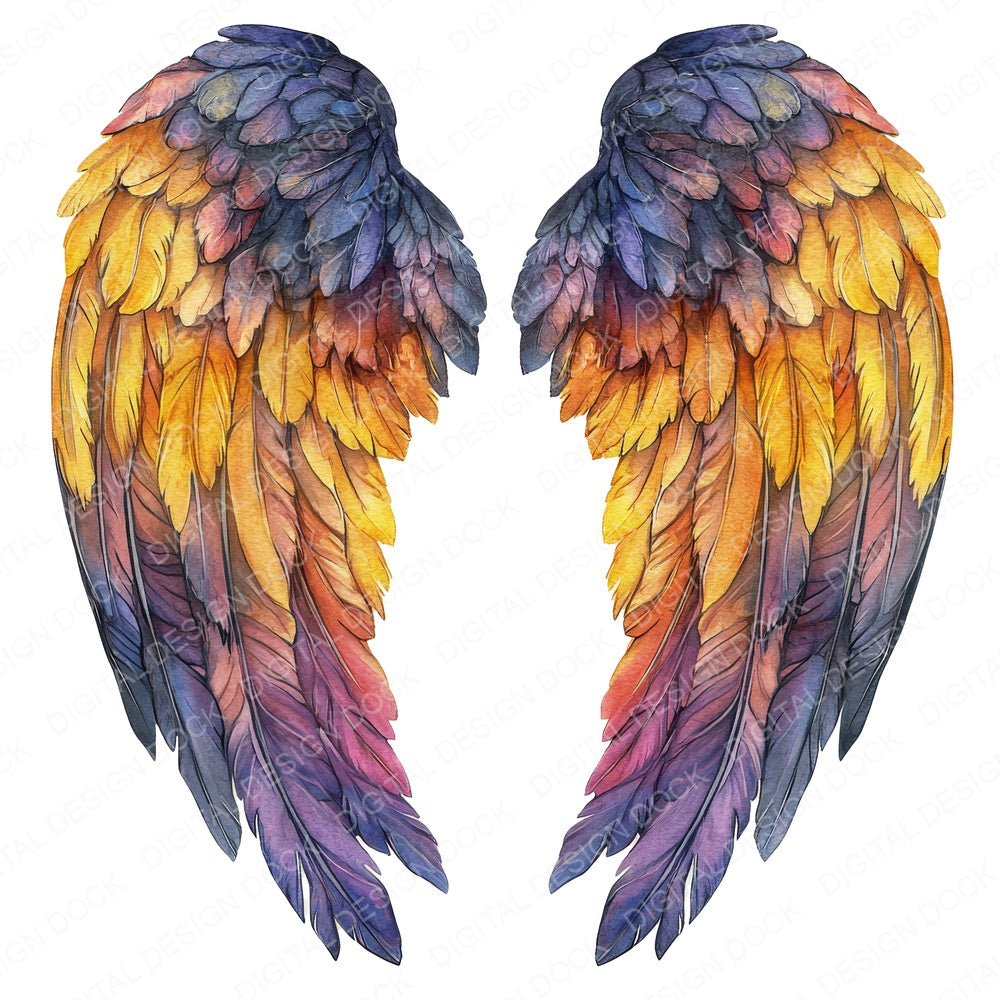 Sunset Gradient Angel Wings fussy cut sheet in US Letter format showing all 12 designs on one printable page