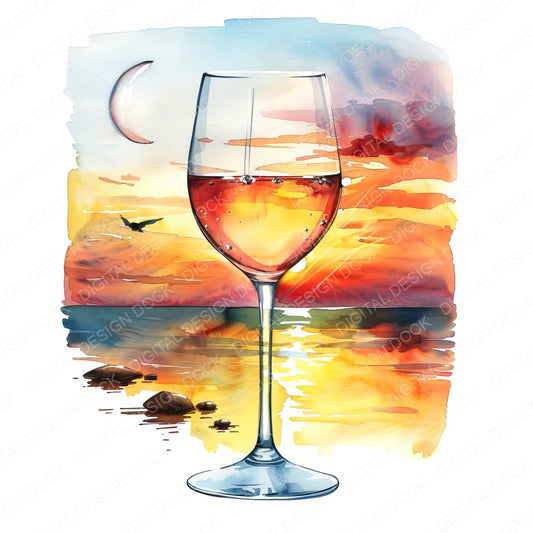 Sunset Wine Glass fussy cut sheet in US Letter format showing all 12 designs on one printable page