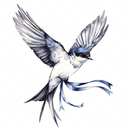 Swallow with Ribbon fussy cut sheet in US Letter format showing all 12 designs on one printable page