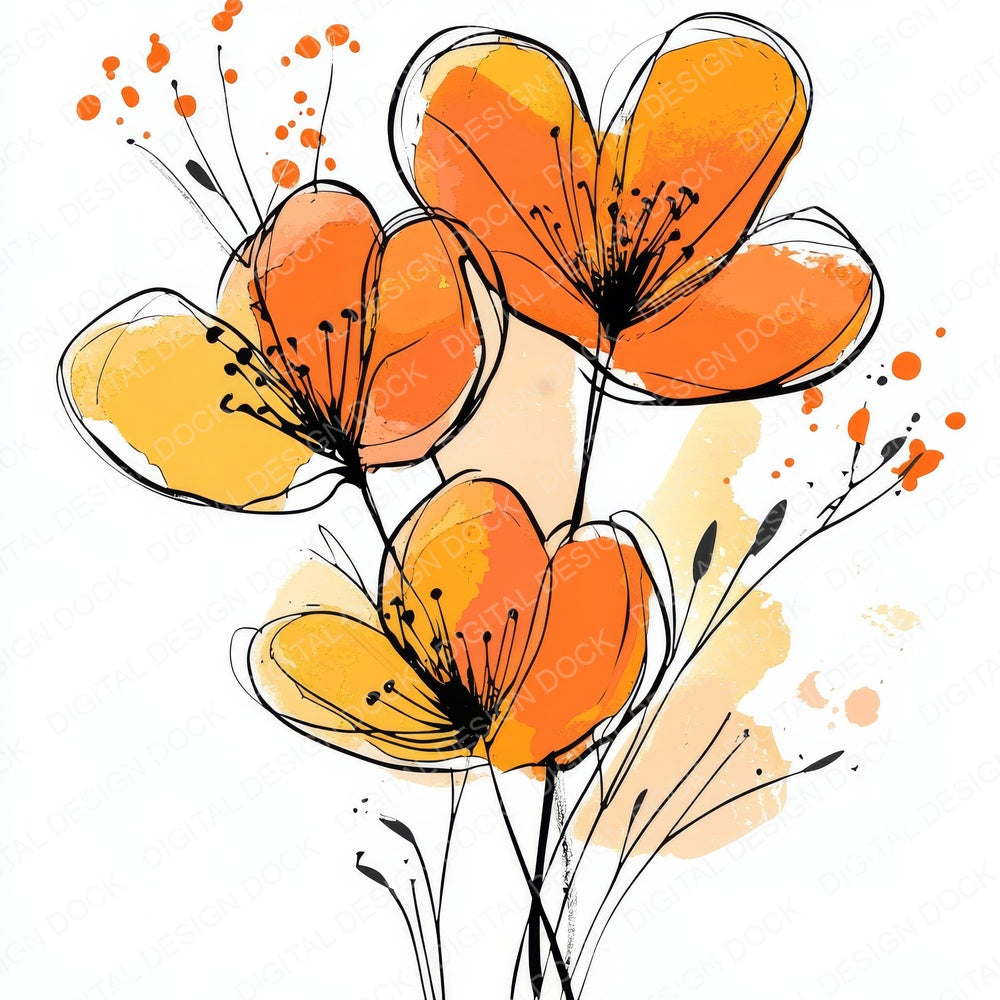 Tangerine Abstract Flowers Clipart Set (DDD006693)