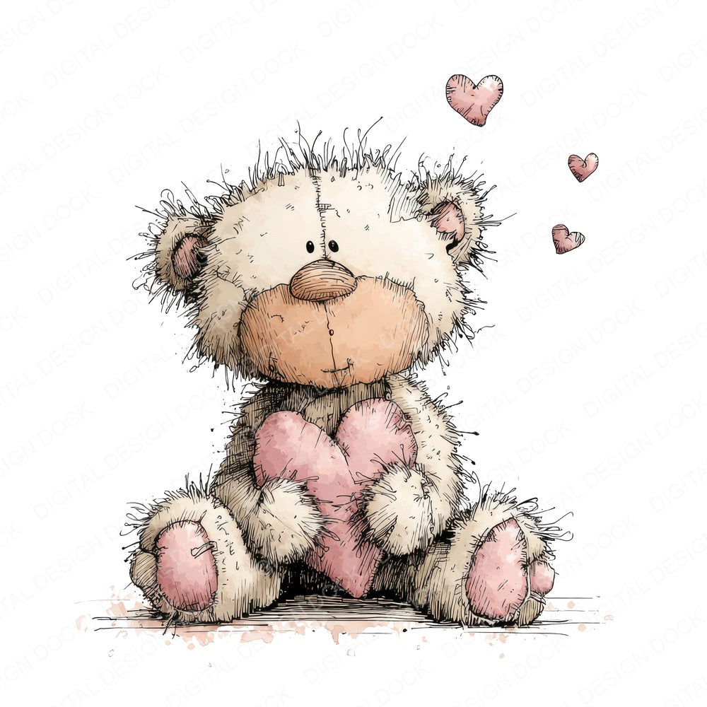 Tatty Bear Valentine fussy cut sheet in US Letter format showing all 12 designs on one printable page
