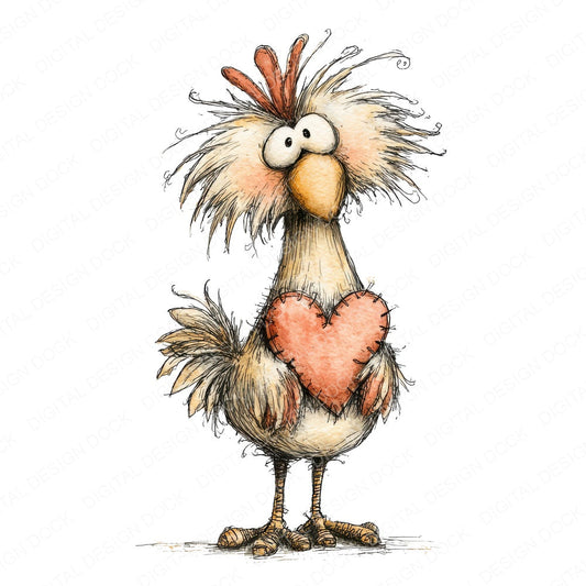 Tatty Chicken Valentine fussy cut sheet in US Letter format showing all 12 designs on one printable page