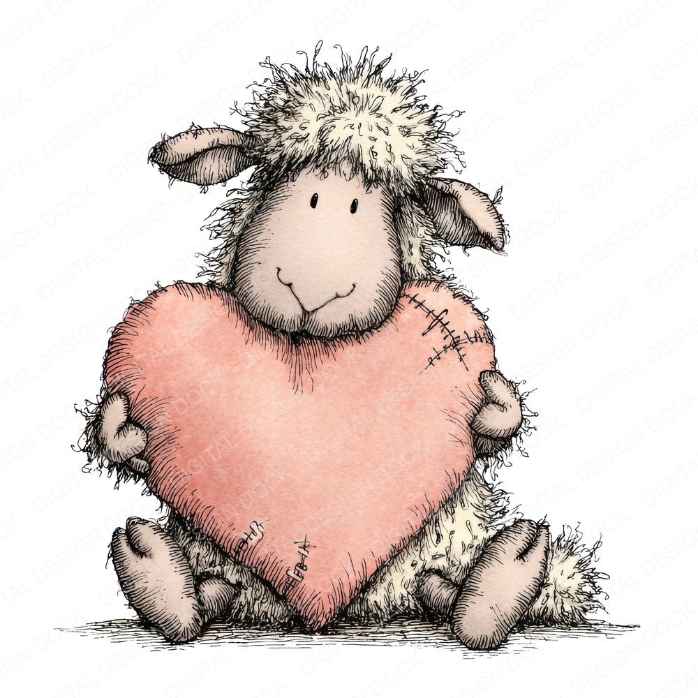 Tatty Sheep Heart fussy cut sheet in US Letter format showing all 12 designs on one printable page