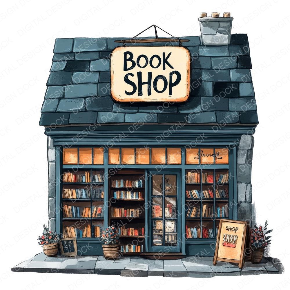 The Book Shop A fussy cut sheet in US Letter format showing all 12 designs on one printable page