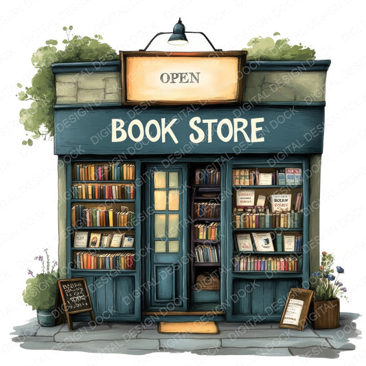 The Book Shop B fussy cut sheet in US Letter format showing all 12 designs on one printable page