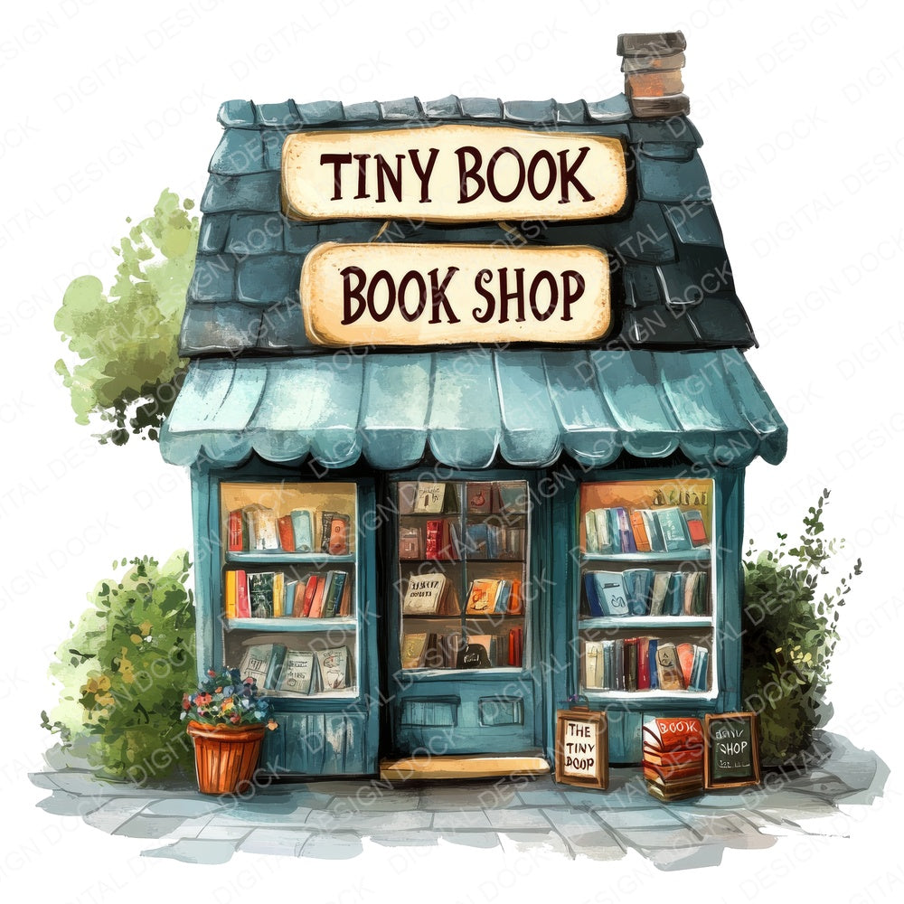 The Tiny Book Shop fussy cut sheet in US Letter format showing all 12 designs on one printable page