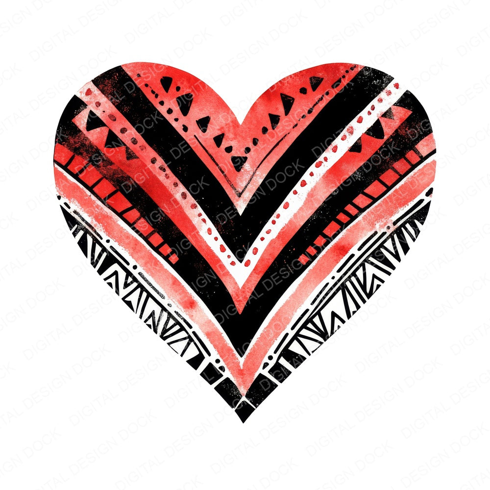 Tribal Love Heart Design fussy cut sheet in US Letter format showing all 12 designs on one printable page