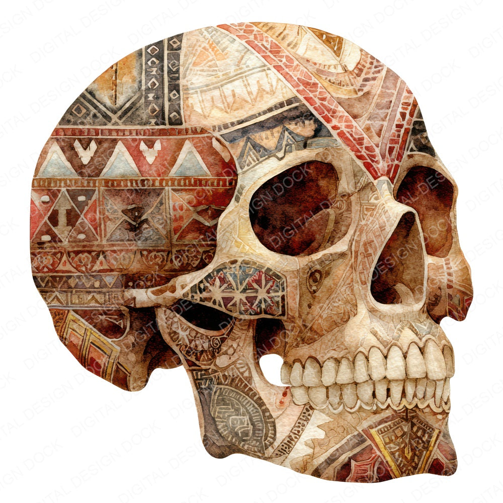 Tribal Painted Skull fussy cut sheet in US Letter format showing all 12 designs on one printable page