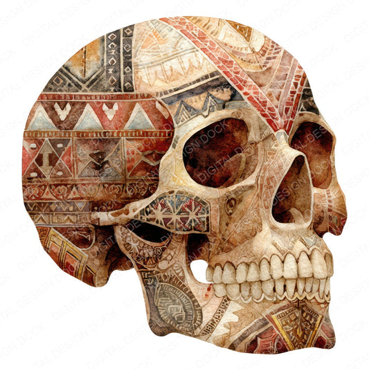 Tribal Painted Skull fussy cut sheet in US Letter format showing all 12 designs on one printable page