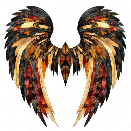 Tribal Pattern Angel Wings fussy cut sheet in US Letter format showing all 12 designs on one printable page