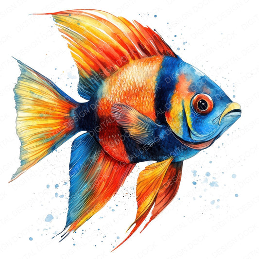 Tropical Fish fussy cut sheet in US Letter format showing all 12 designs on one printable page