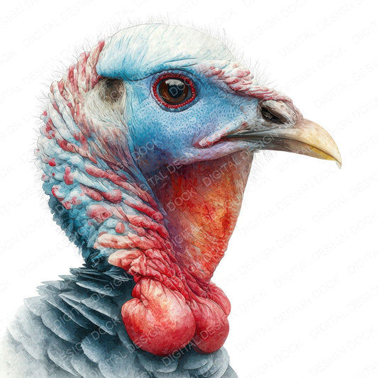 Turkey Head Portrait fussy cut sheet in US Letter format showing all 12 designs on one printable page