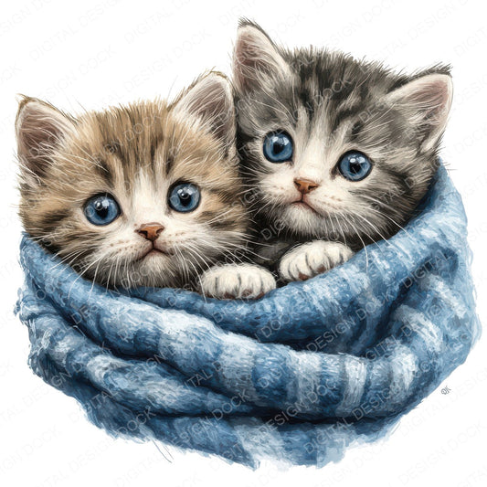 Two Kittens in Blanket fussy cut sheet in US Letter format showing all 12 designs on one printable page