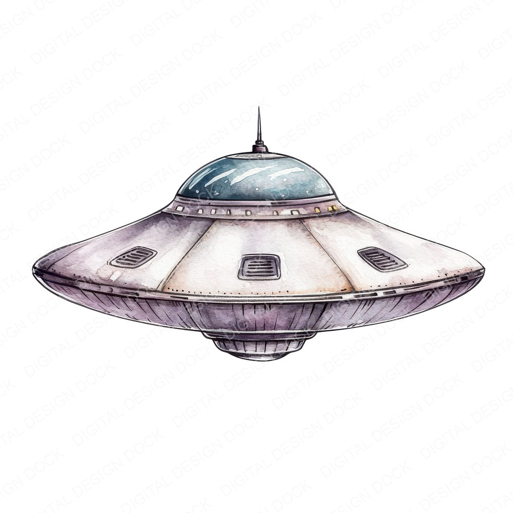 UFO Spaceship fussy cut sheet in US Letter format showing all 12 designs on one printable page