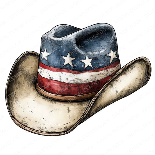USA Flag Cowboy Hat fussy cut sheet in US Letter format showing all 12 designs on one printable page