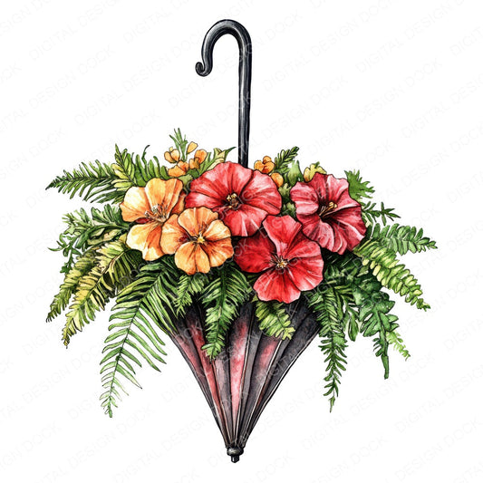 Umbrella Planter of Flowers fussy cut sheet in US Letter format showing all 12 designs on one printable page
