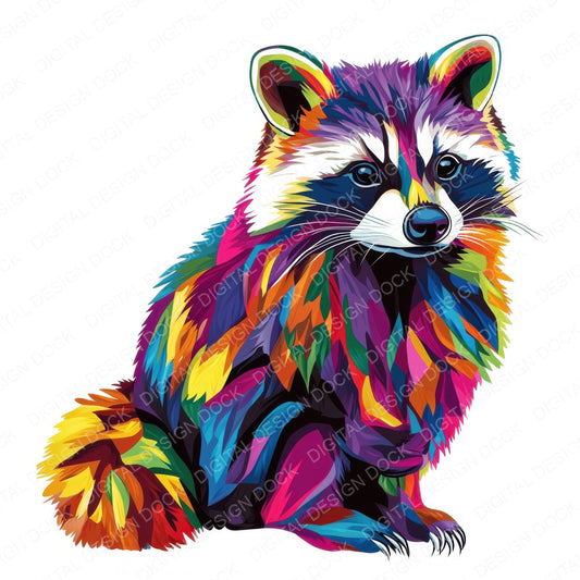 Vector Colourful Raccoon fussy cut sheet in US Letter format showing all 12 designs on one printable page