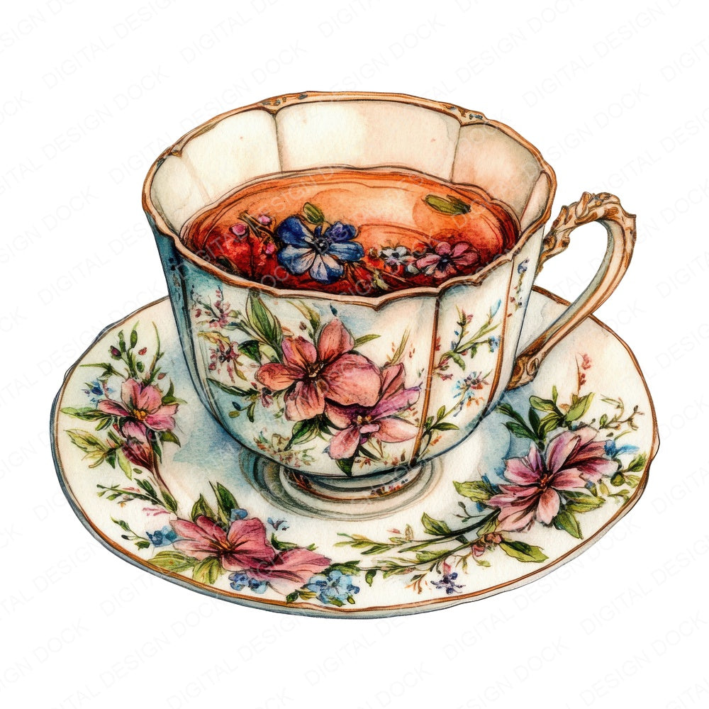 Victorian Teacup fussy cut sheet in US Letter format showing all 12 designs on one printable page